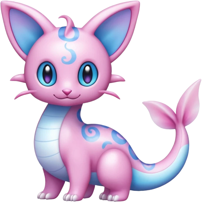 Shiny Pastel Translucent Sparkly Skitty-Dratini-Lumineon-Dragonair-Fakémon-hybrid-creature (full body)  emoji
