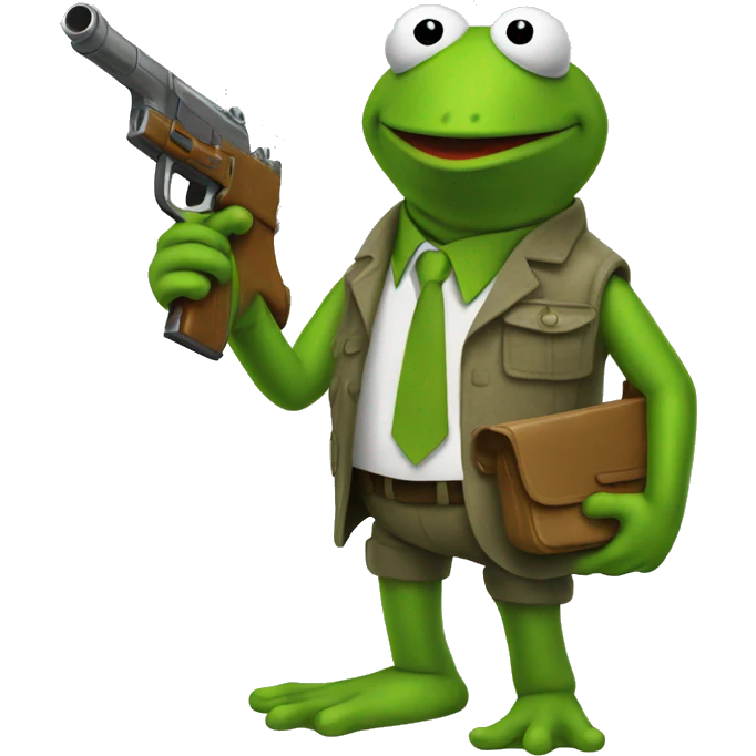 kermit the frog holding a water pistol  emoji