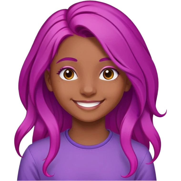 Con gái, 15 tuổi, cười mỉm, da nâu, tóc tím hồng sáng dài ngang lưng emoji