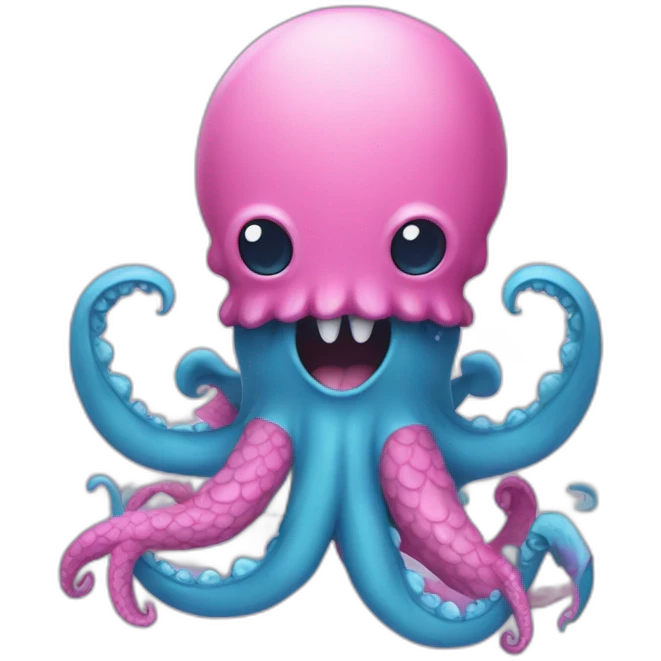 an adorable blue kraken fighting another pink kraken  adorable emoji