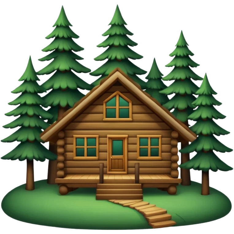 cabin in the woods, surrounded by pines emoji