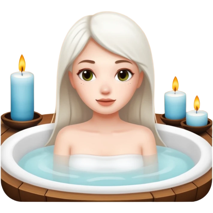 girl relaxing in a spa with a scented candle, iPhone memoji style, white skin emoji