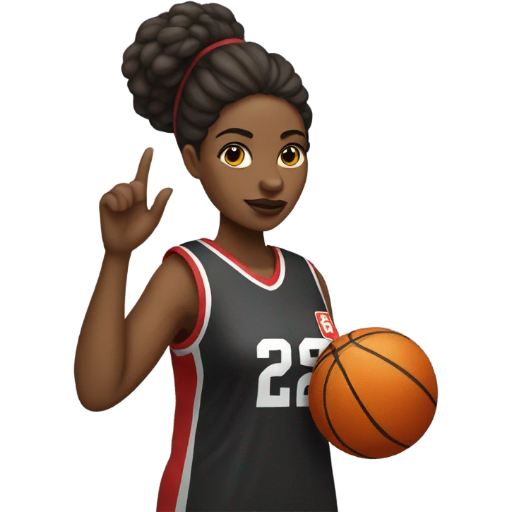 Black women with a basketball jersey on, holding a stop sign emoji