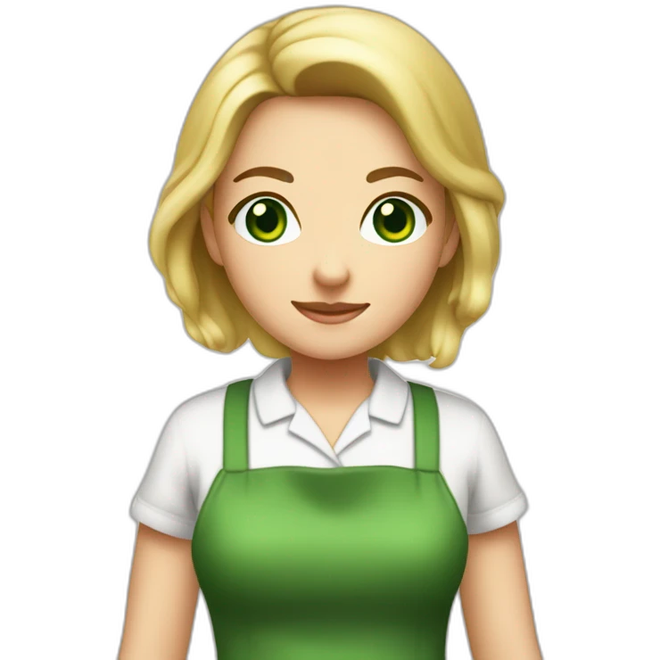 dirty blonde girl with dark green eyes home cooker dress like cooking mama emoji