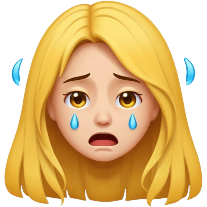 Emoji girl crying hard, tears streaming, pulling out and ripping her long hair, exaggerated expression, flat 2D vector, transparent background” emoji