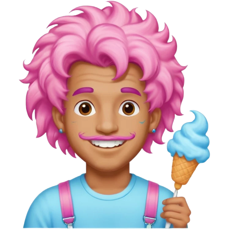 happy colorful puffy haired man made out of cotton candy with braces and tattoos and just face not holding anything emoji