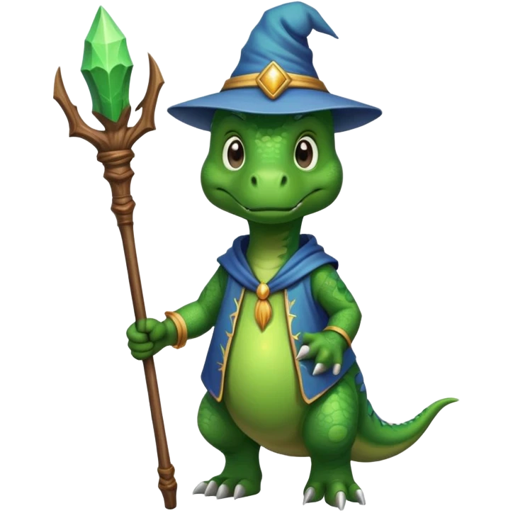 Un dinosaurio mago y baston emoji