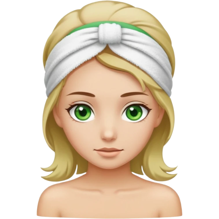 girl with green eyes and dirty blonde hair wearing a towel and headband at a spa emoji
