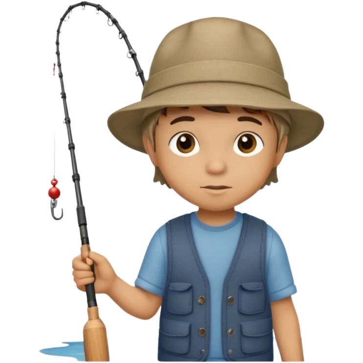 Little boy on the dock fishing, felt texture, scrapbooking emoji