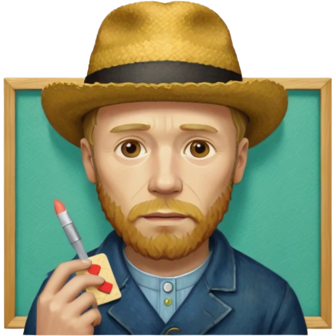 van gogh paints on a canvas. On his right he has a band-aid emoji