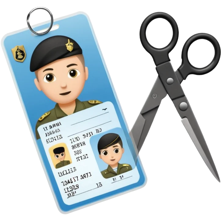 Floating black Scissors cutting in half an idf soldier ID card with a little chip in 2 parts emoji