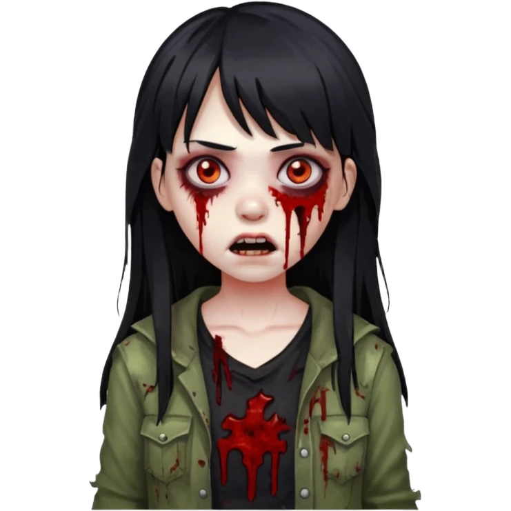girl zombie with black long hair and bangs emoji