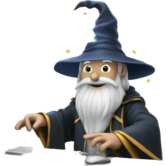 wizard coding computer with magic emoji