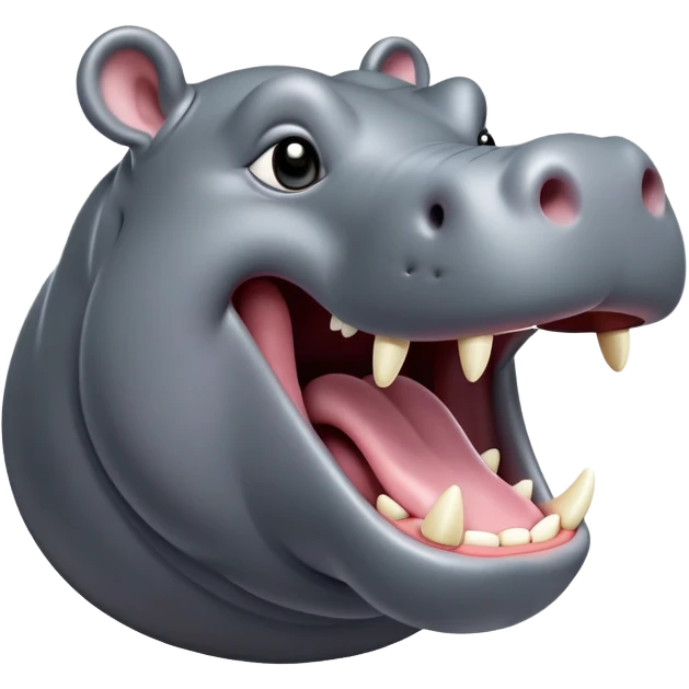 cinematic-noble-yawning hippo-portrait-emoji,-poised-and-regal,-with-a-massive,-robust-build-and-a-smooth,-sleek-slate-gray-hide,-deep-set-soulful-eyes,-simplified-yet-sharp-and-sophisticated-features,-highly-detailed,-glowing-with-a-soft radiance, mouth open wide exposing teeth emoji