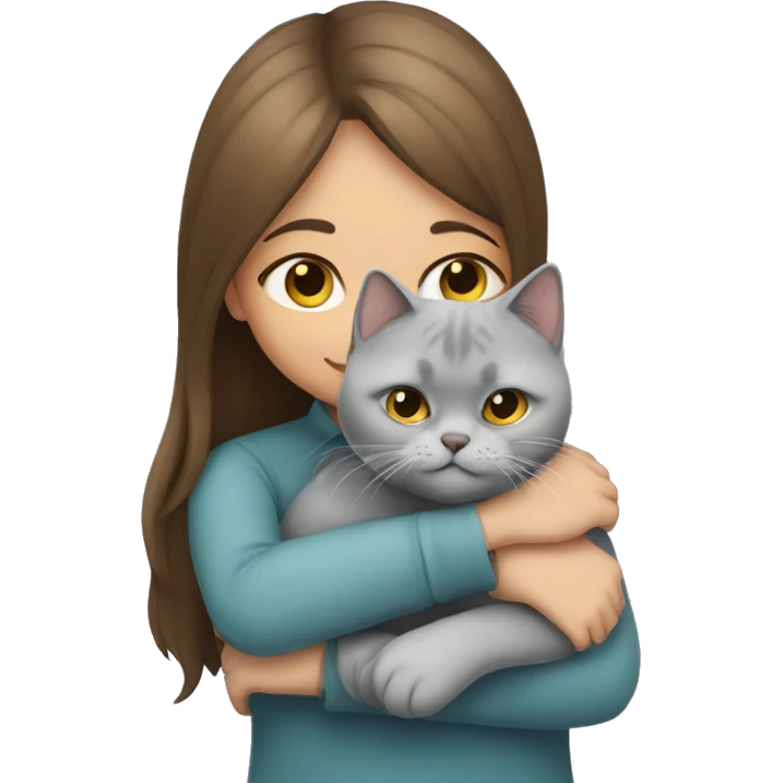 Girl hugging a british shorthair cat emoji