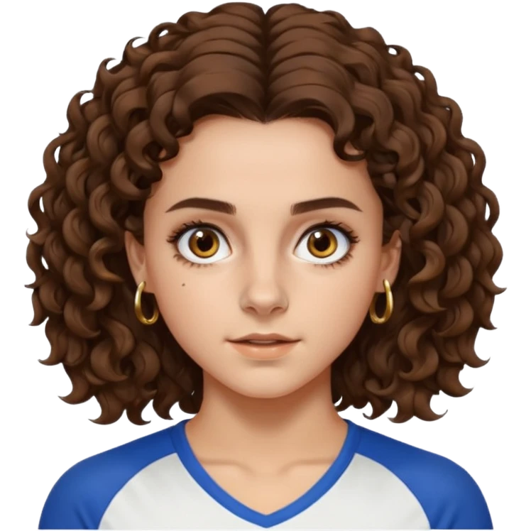 very beautiful italian girl, dark brown eyes, looking like Emma Watson, with curly and big volume very bright brown hair, and a golden piercing ring in nose on left side, doing sports

 emoji