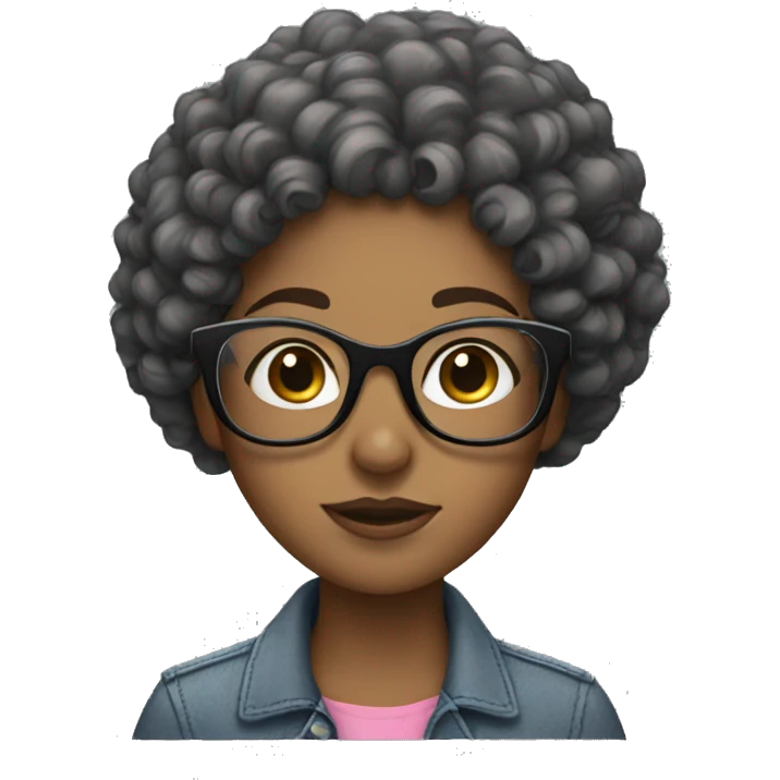 Girl with curly dark brown hair with glasses and lashes  emoji