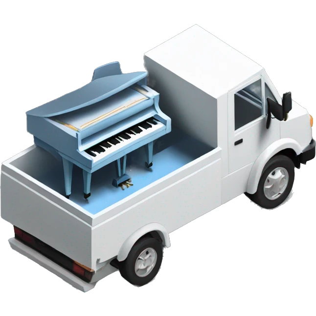 piano in a box truck, side angle, isometric, shell xray vision  emoji