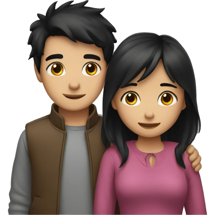 boy and girl with black hair hugging emoji
