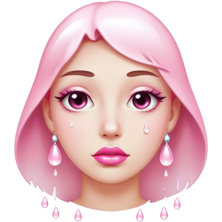 One pink glossy lip floating with white tear drops emoji