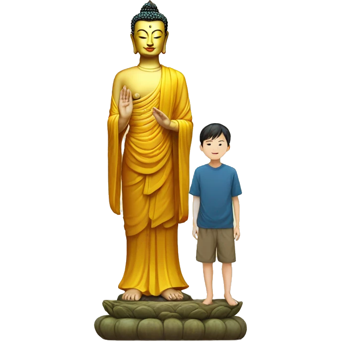 Lord Buddha stand with boy emoji