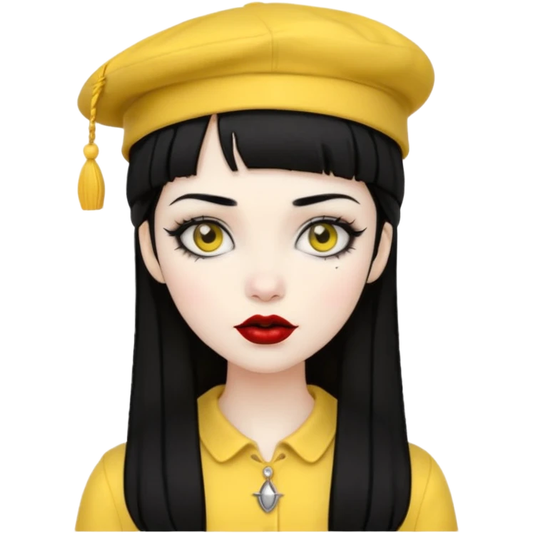 gothic girl black haired with yellow hat emoji