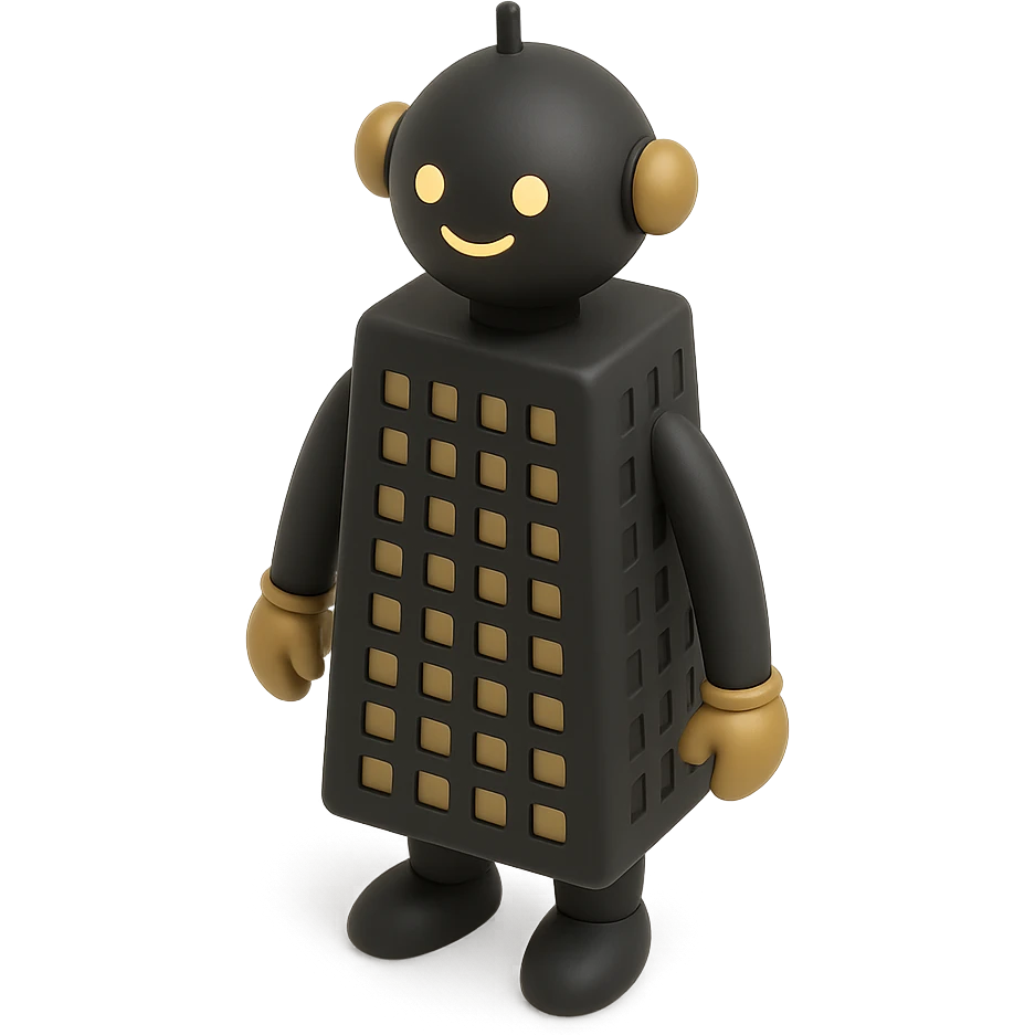 a smiling robot with a skyscraper-like body emoji