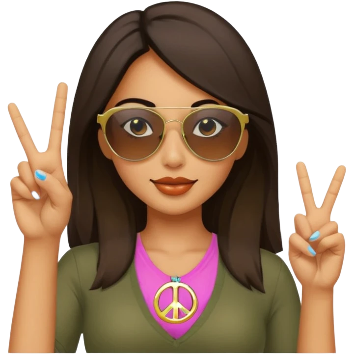 Professional sexy woman posing in shades flashing peace sign emoji