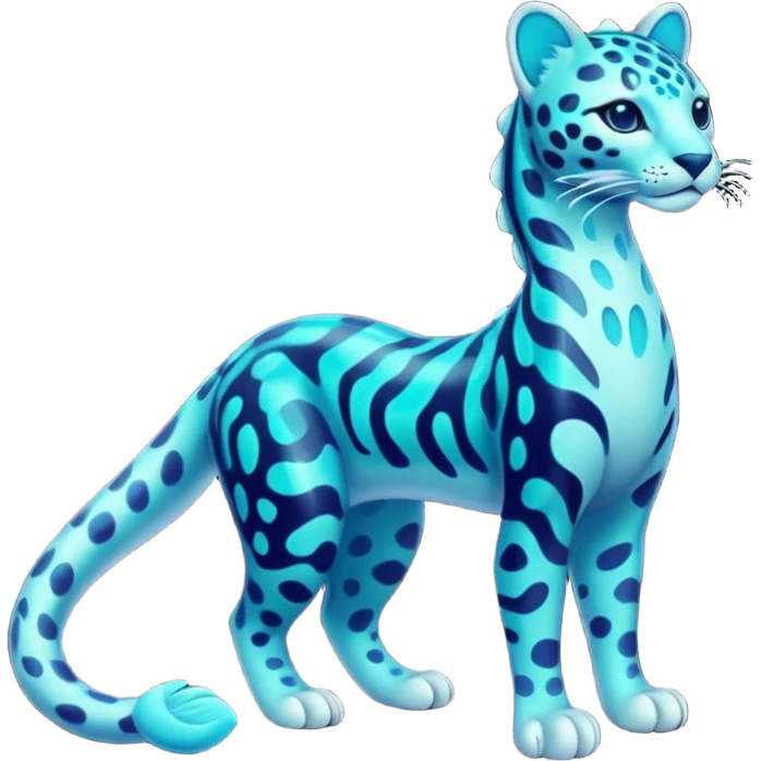 Bioluminescent Neon-Cyan Ripple-Patterned Soft-Scaled Aquatic Fantastical Liepard-Amaura-Manokit-fusion creature (full body) emoji