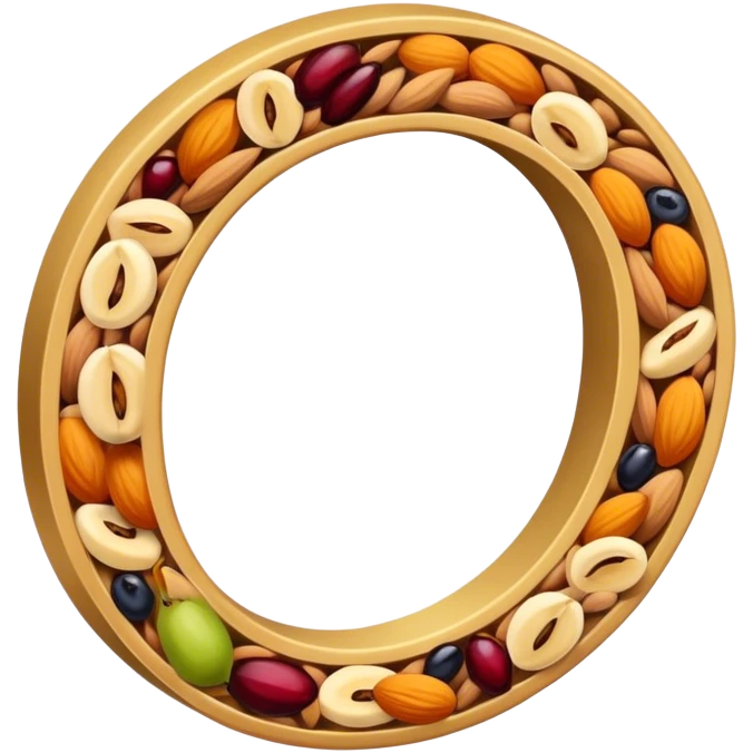 Letter O with dry fruit coming out of it emoji