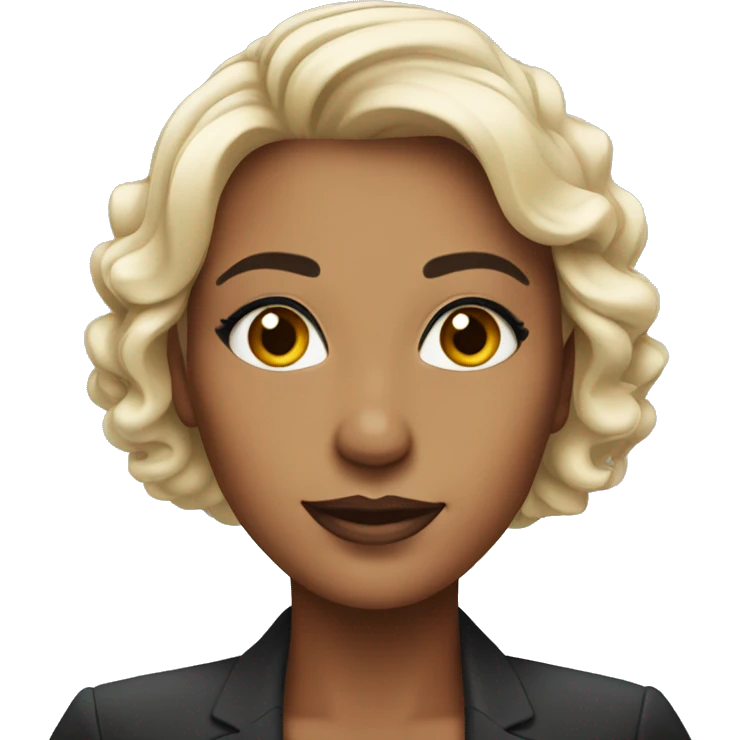 a professional woman, confident, looking smart and sharp in makeup industry emoji
