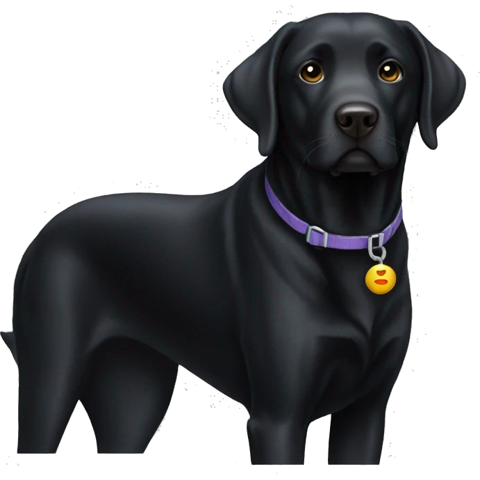 black labrador without collar and a "hi" emoji