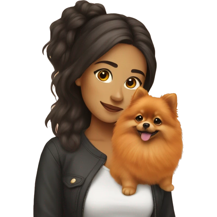 Young Latina girl with orange Pomeranian emoji