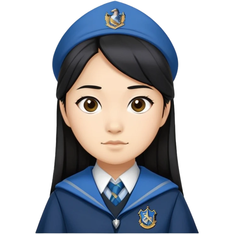 Cho Chang in harry potter, wear hogwarts Ravenclaw uniform, black hair emoji