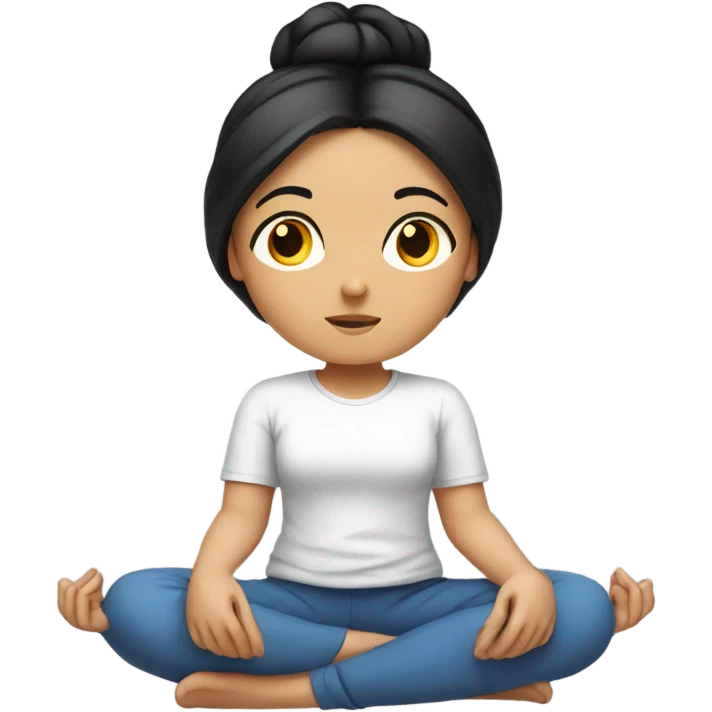 young white girl with black hair meditating emoji