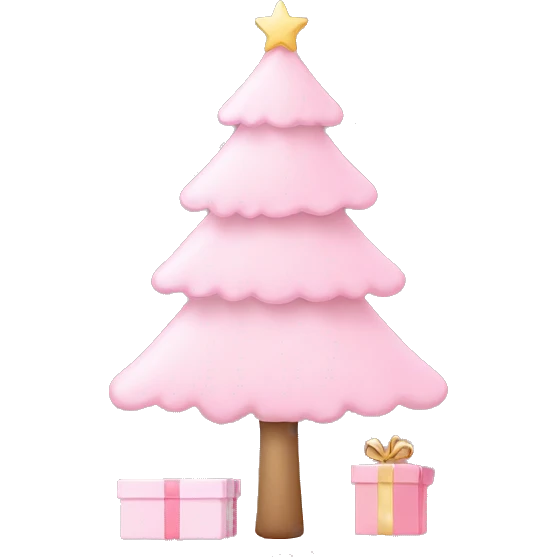 cute pastel pink christmas tree with pastel pink presents under  emoji