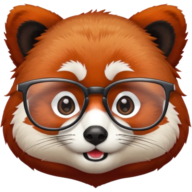 A red panda with serious eyes and a furrowed brow, and glasses. emoji