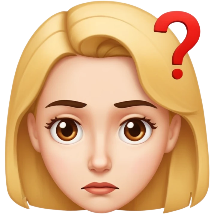 A woman with a confused facial expression, furrowed brow, and question mark above her head emoji