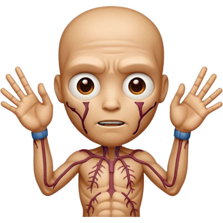 Illustrate Thing with detailed veins & stitches, posed upright giving a gesture. emoji