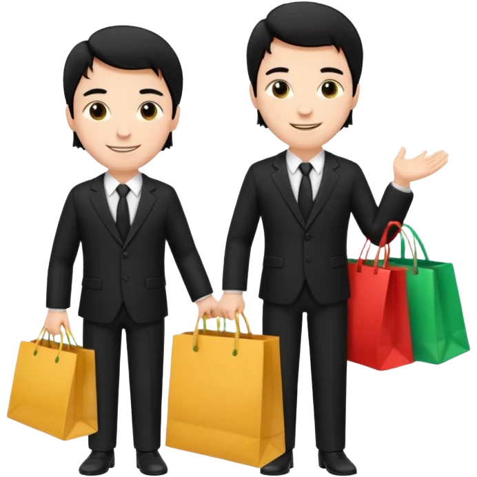 a white man black hair in a black suit with clothing shopping bag emoji