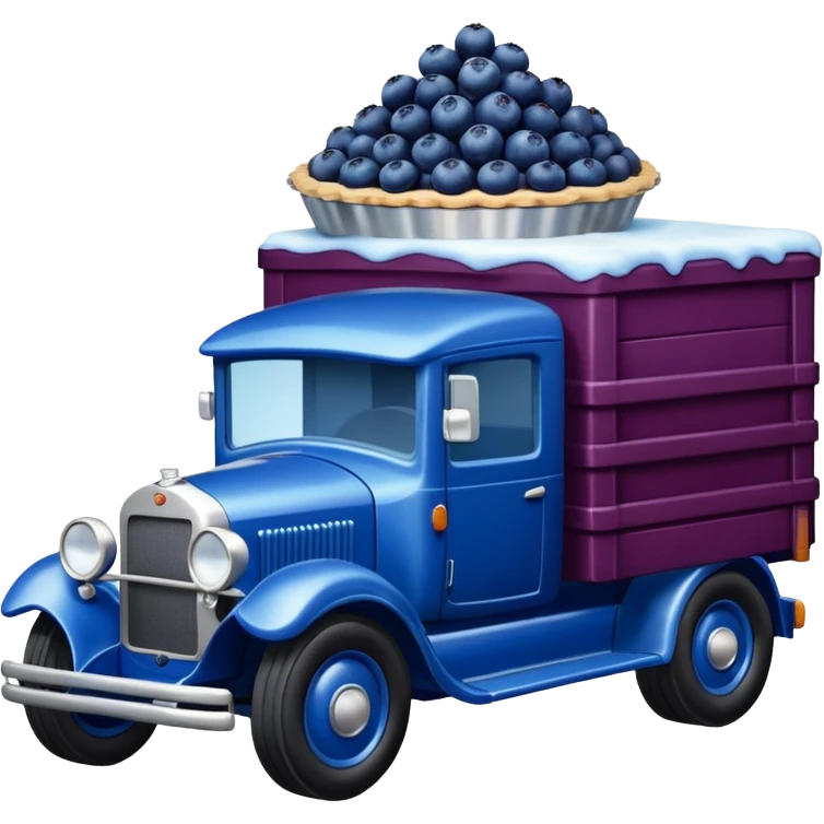 shiny crushed-dark-blue crystal body frozen blueberry pie 1912 antique long-wheelbase cab over durable trails low rider moving truck  emoji