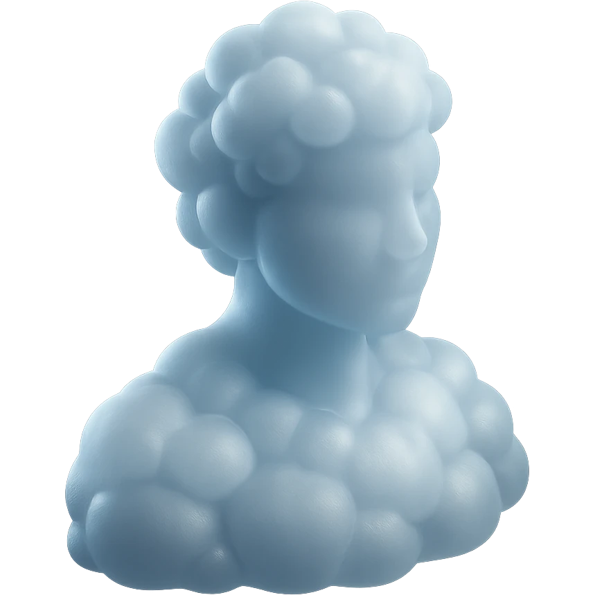 A person from the shoulders up, entirely composed of fluffy white convex clouds emoji