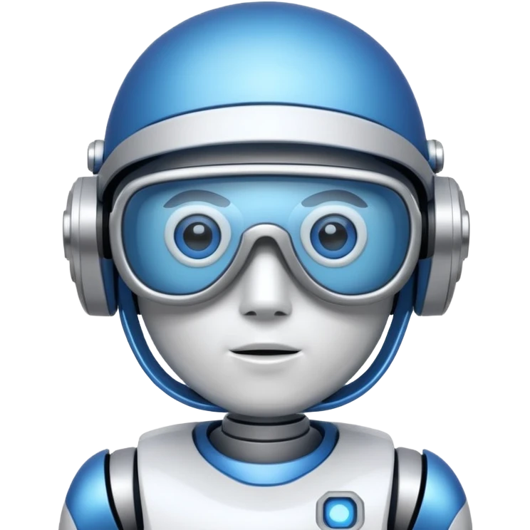 blue and white astrobot with copilot glasses emoji
