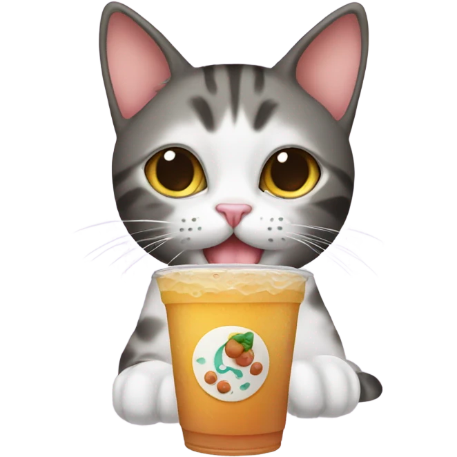 cat drinking boba emoji