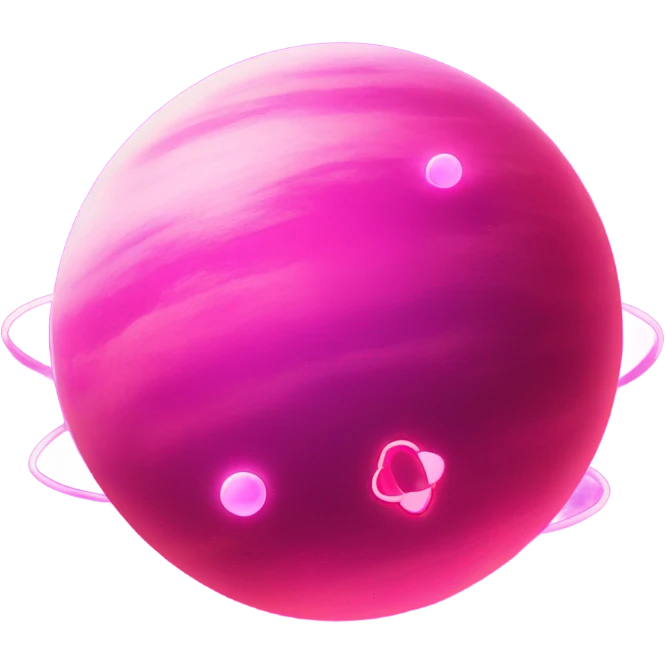 Neon pink planet with glowing rings and hearts  emoji