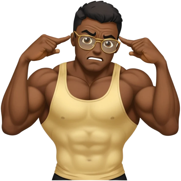 black bodybuilder with gold glasses frustrated pulling hair emoji
