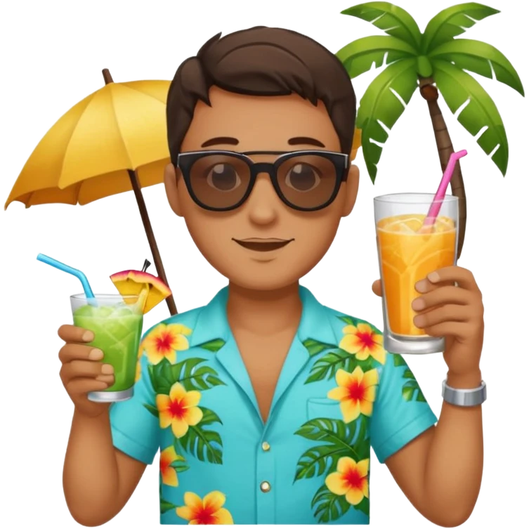 man with drink , beach shirt emoji