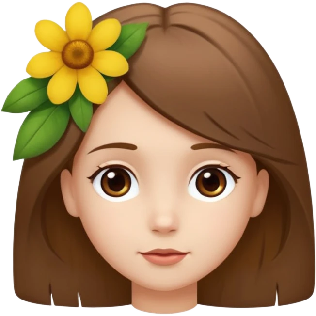 Ein braunhaariges Mädchen (glatte Haare ) mit einen Blume hinter dem ohr lange haare zur Seite kuckend Blume hinter dem rechten Ohr so das man es sieht zur Seite schauen soll das Mädchen also sieht man das Mädchen von der rechten Seite  emoji