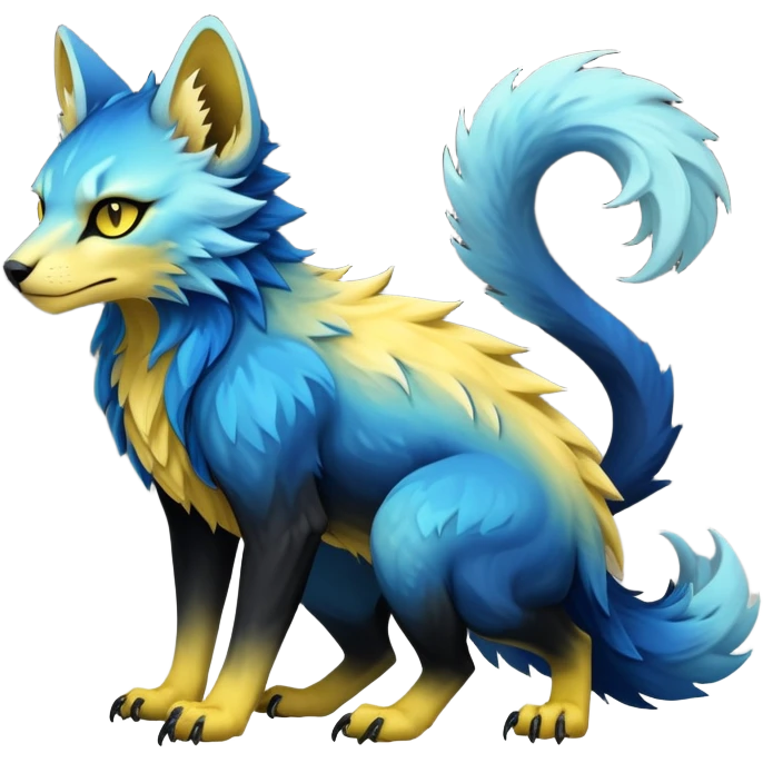 Cool Edgy blue-yellow-black-gradient ethereal badass Fionbri-Vernid-Trico-animal-creature full body  emoji