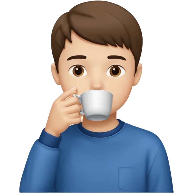 a boy drinking , the cup is touching his mouth, emoji